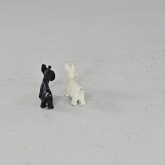 Miniature Scottie Dog Figurines Set Black & White Metal Tiny Scottish Terrier - Picture 5 of 8